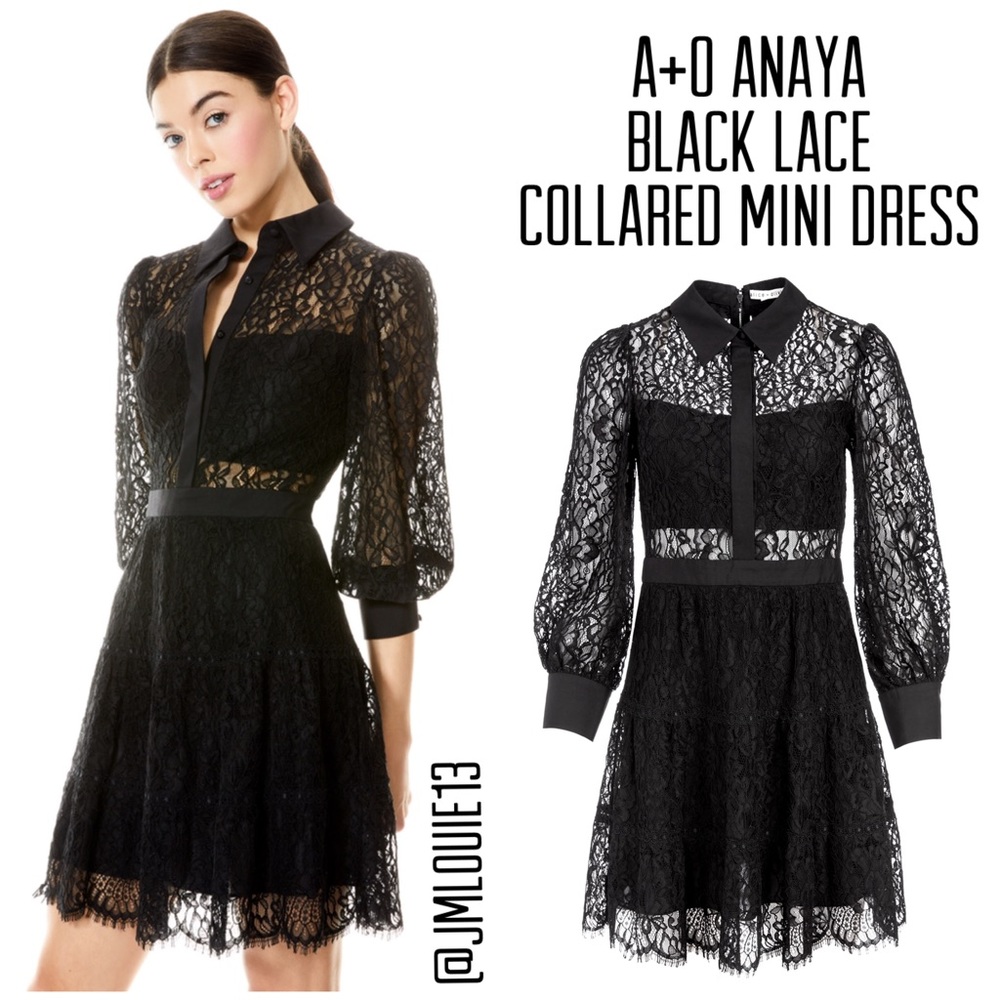 🎀SOLD🎀Alice + Olivia Anaya Black Lace Collared Mini Dress